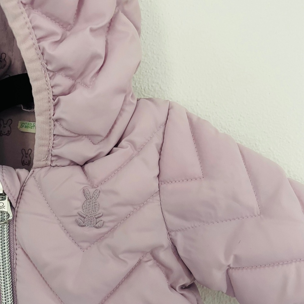 United Colors of Benetton Baby Lavender‎ Puffer Jacket Hooded Bear Ears 1-3M - Picture 4 of 7